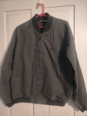 L.L.Bean Men's Vintage Bomber Jacket L Full Zip Band Collar Cotton Blend Logo